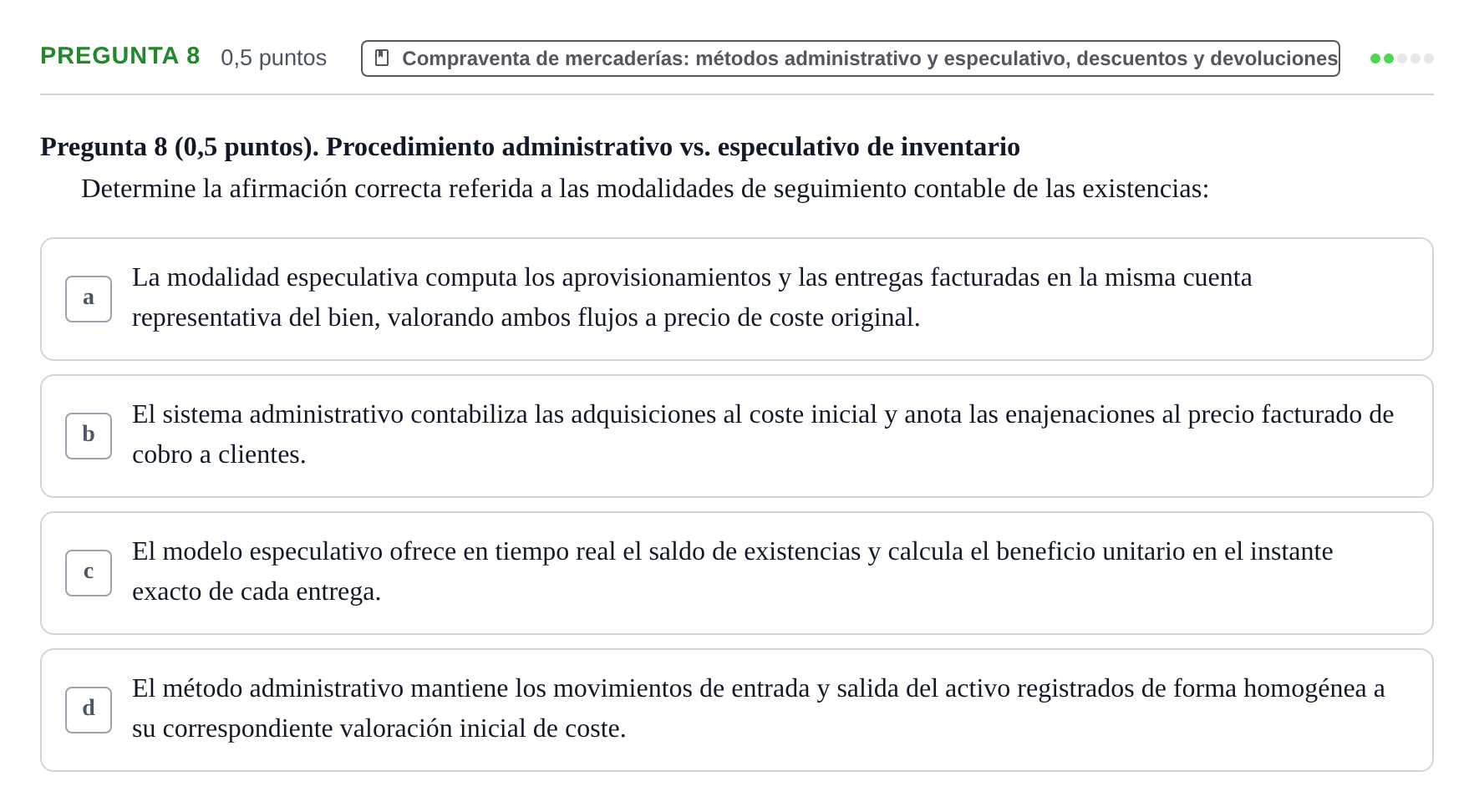 Enunciado: Pregunta 8 · Introducción a la Contabilidad UAB 2016