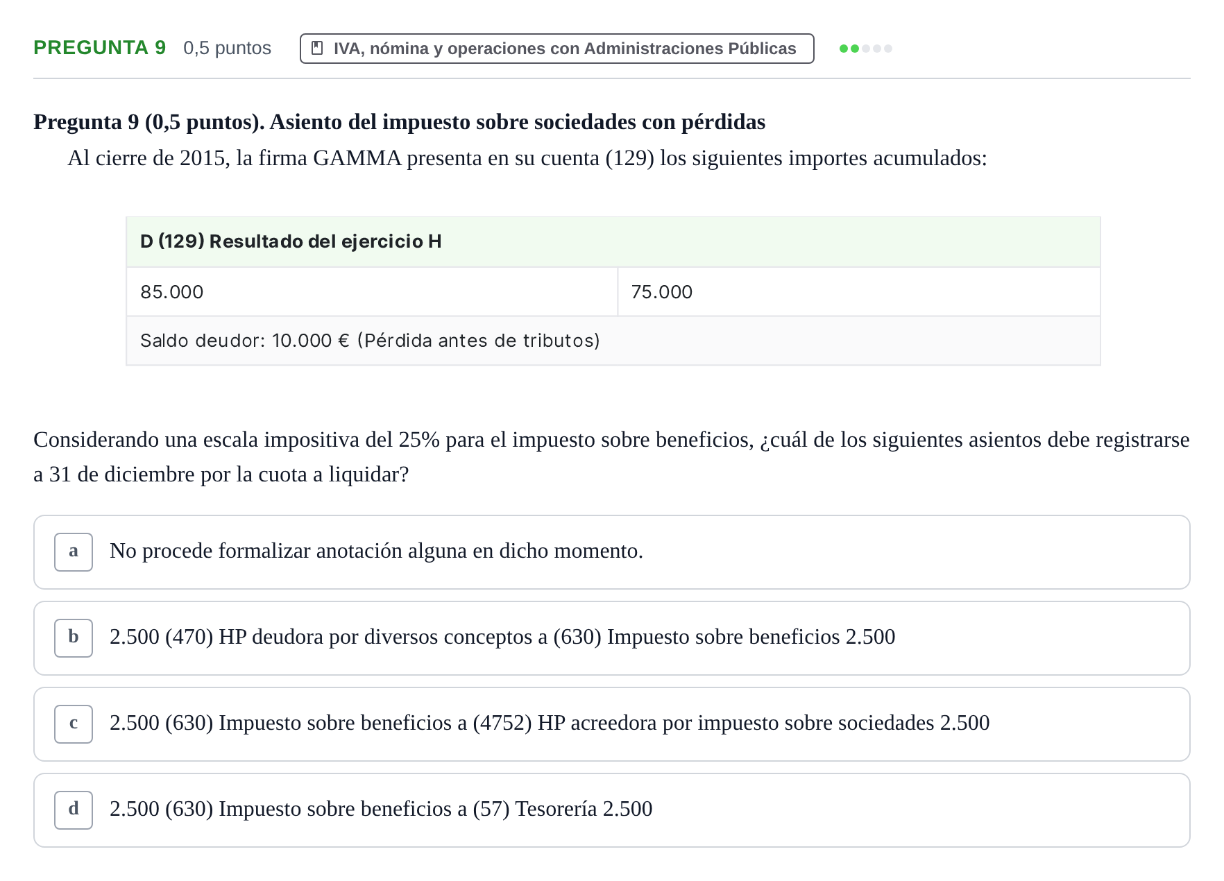 Enunciado: Pregunta 9 · Introducción a la Contabilidad UAB 2016