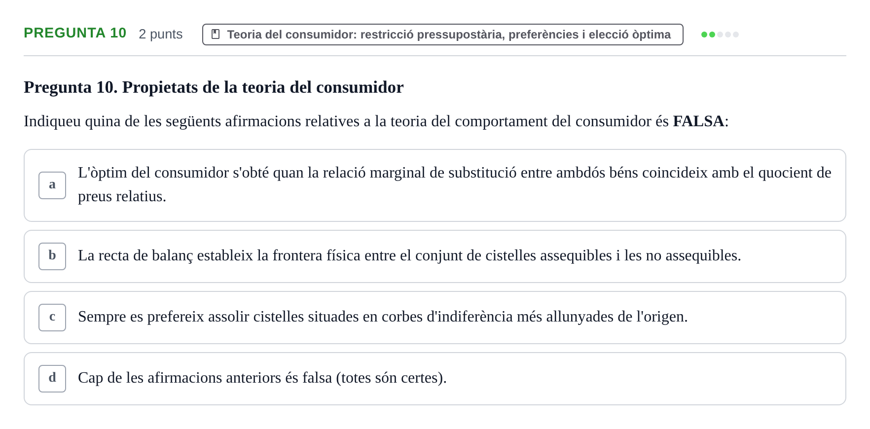 Enunciado: Pregunta 10 · Microeconomía UB Juny 2021