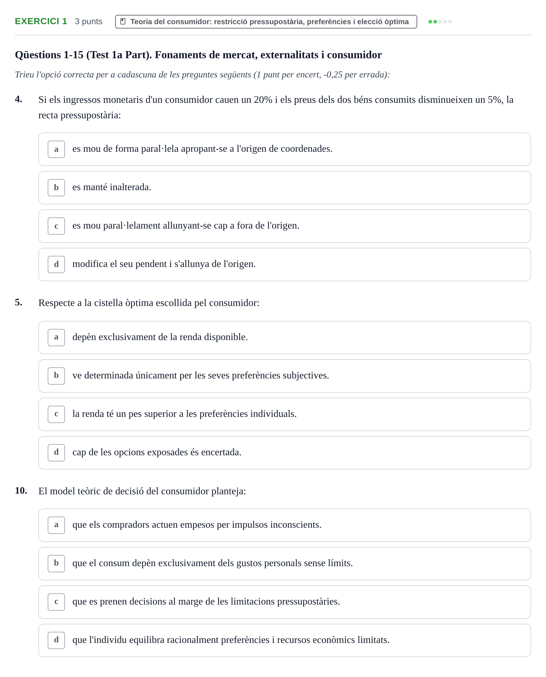 Enunciado: Ejercicio 1 - Teoria del consumidor · Microeconomía UB Juny 2022
