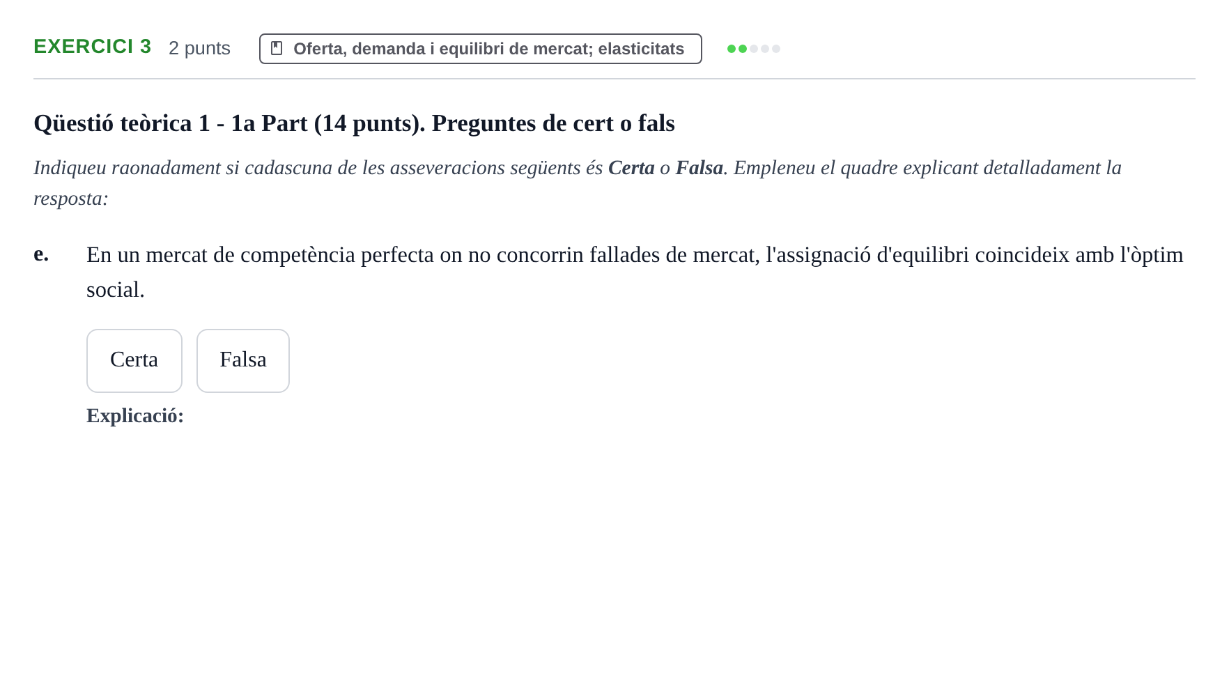 Enunciado: Ejercicio 3 - Oferta, demanda i equilibri de mercat · Microeconomía UB Juny 2022