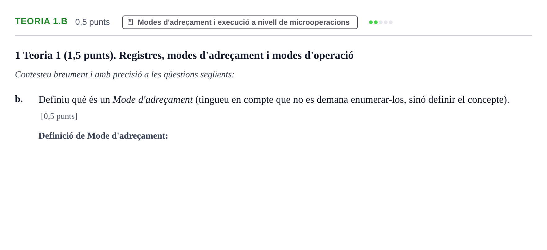 Enunciado: Ejercicio Teoria 1.b - Modes d'adreçament · Fonaments d'Informàtica UAB 2021