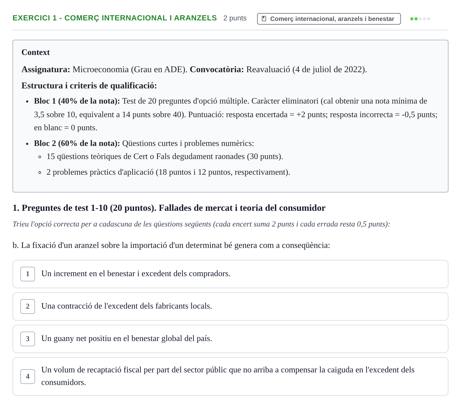 Enunciado: Ejercicio 1 - Comerç internacional i aranzels · Microeconomía UB 2022