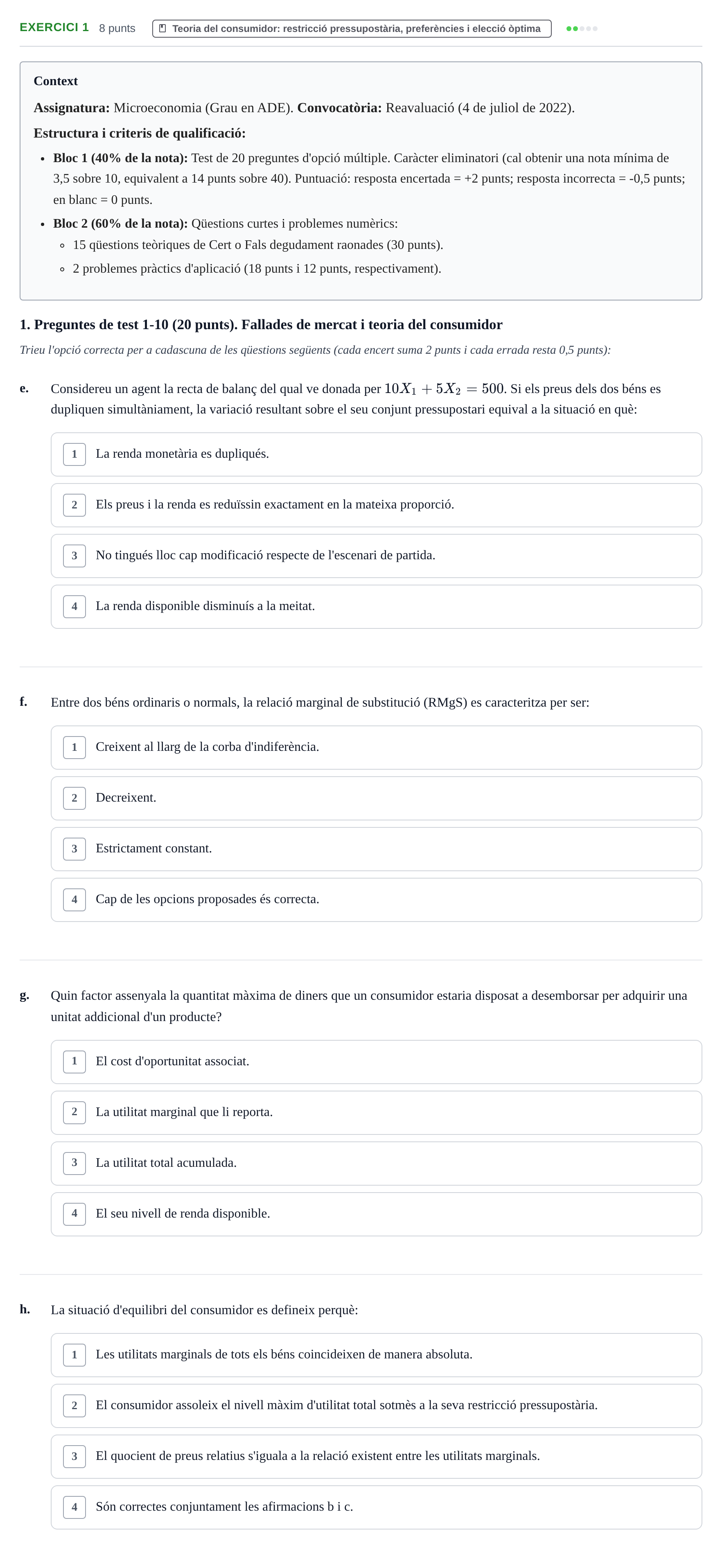 Enunciado: Ejercicio 1 - Teoria del consumidor · Microeconomía UB 2022