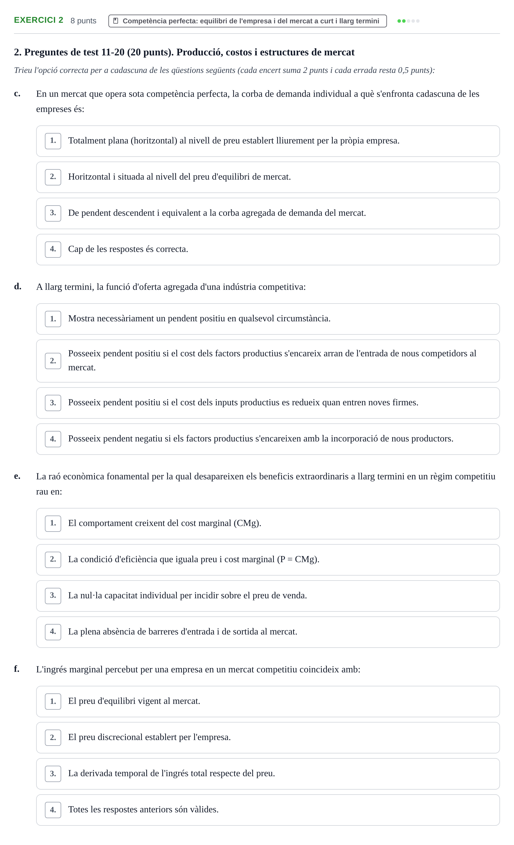 Enunciado: Ejercicio 2 - Competència perfecta · Microeconomía UB 2022