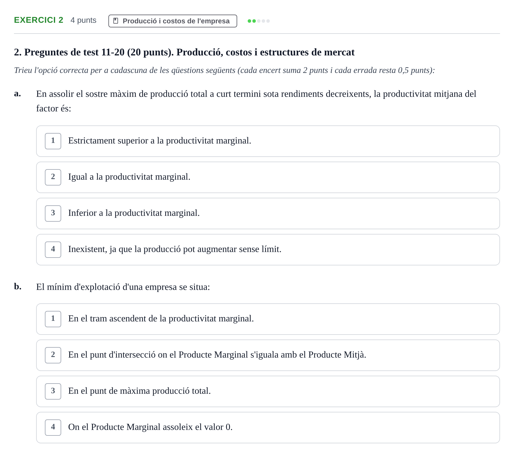 Enunciado: Ejercicio 2 - Producció i costos · Microeconomía UB 2022