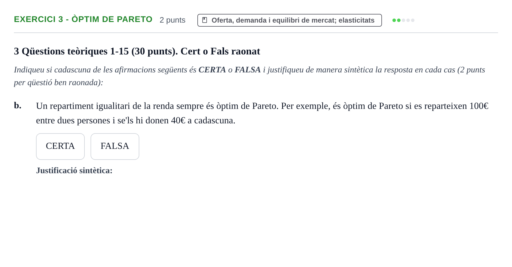Enunciado: Ejercicio 3 - Òptim de Pareto · Microeconomía UB 2022