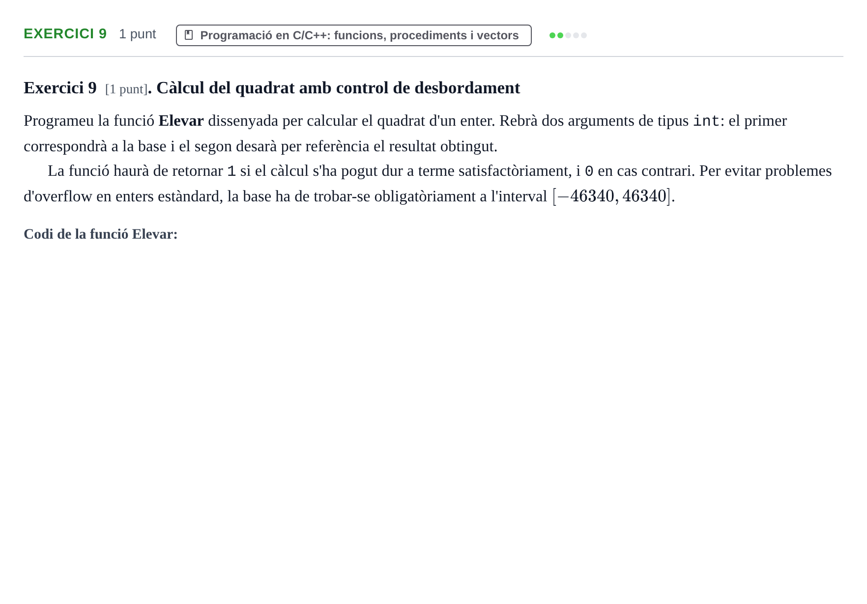 Enunciado: Exercici 9 · Fonaments d'Informàtica UAB 2020