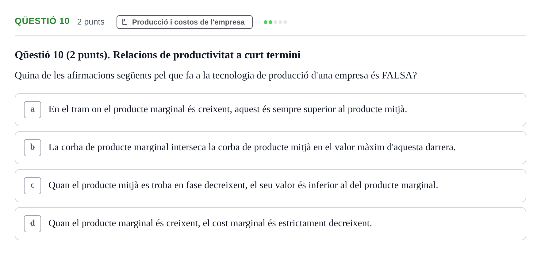 Enunciado: Ejercicio Qüestió 10 · Microeconomía UB 2023