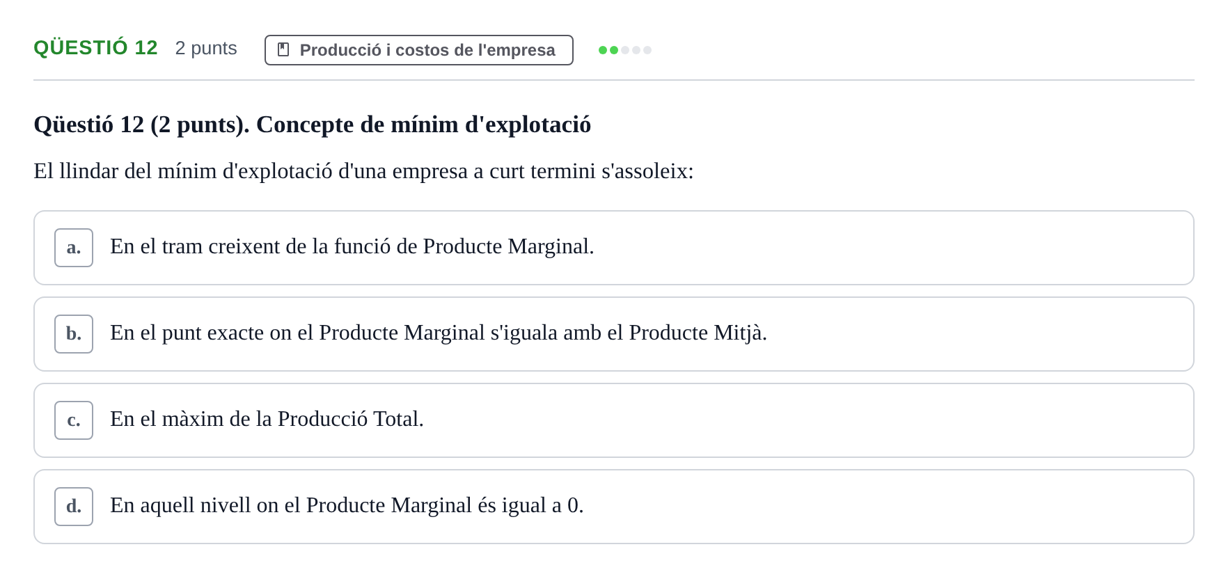 Enunciado: Ejercicio Qüestió 12 · Microeconomía UB 2023