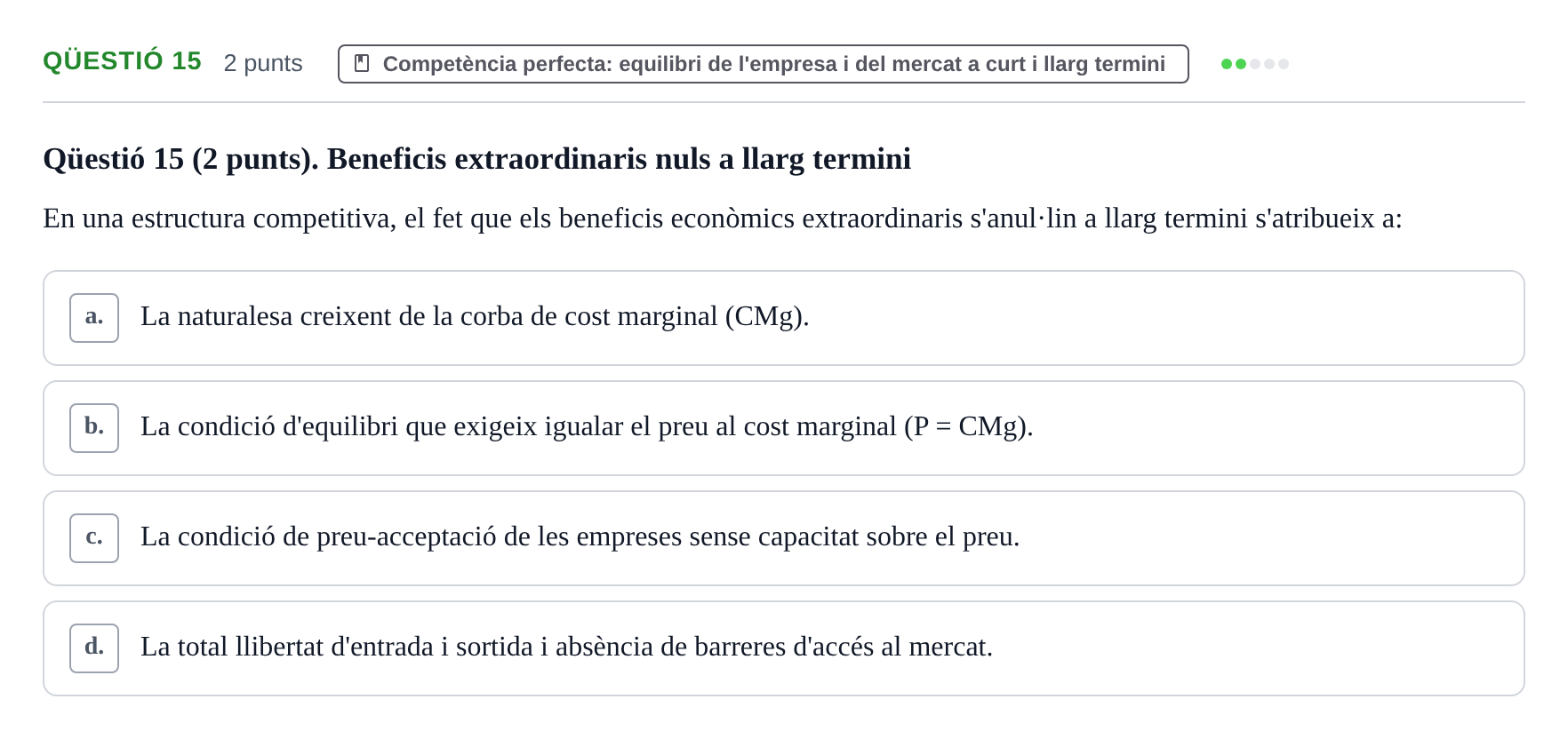 Enunciado: Ejercicio Qüestió 15 · Microeconomía UB 2023