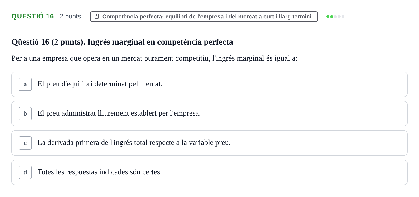 Enunciado: Ejercicio Qüestió 16 · Microeconomía UB 2023