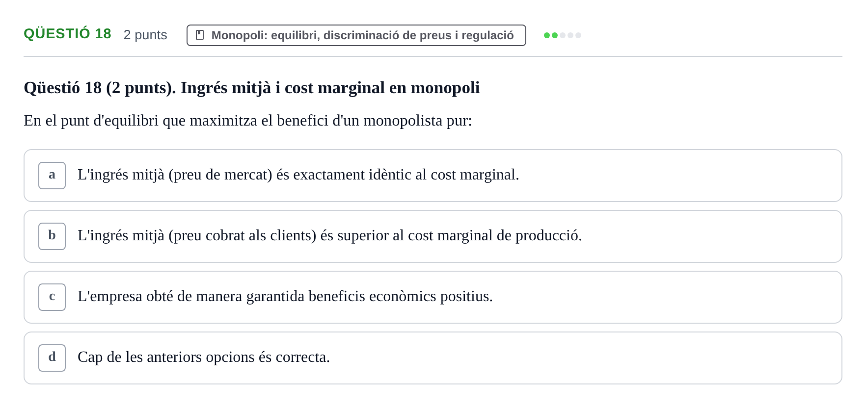 Enunciado: Ejercicio Qüestió 18 · Microeconomía UB 2023