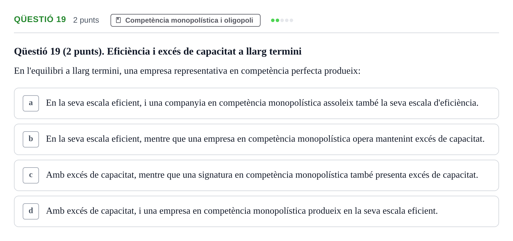 Enunciado: Ejercicio Qüestió 19 · Microeconomía UB 2023