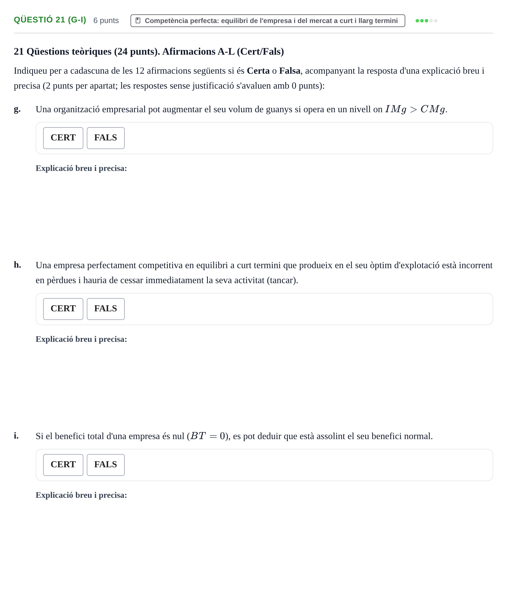 Enunciado: Ejercicio Qüestió 21 (g-i) - Competència perfecta · Microeconomía UB 2023