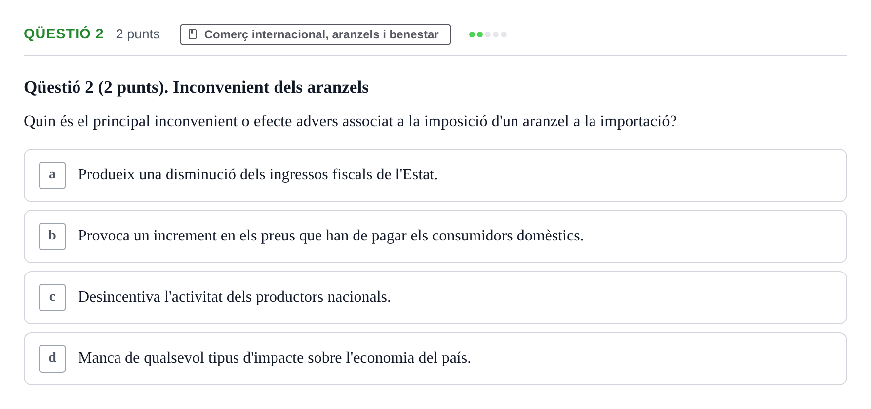 Enunciado: Ejercicio Qüestió 2 · Microeconomía UB 2023