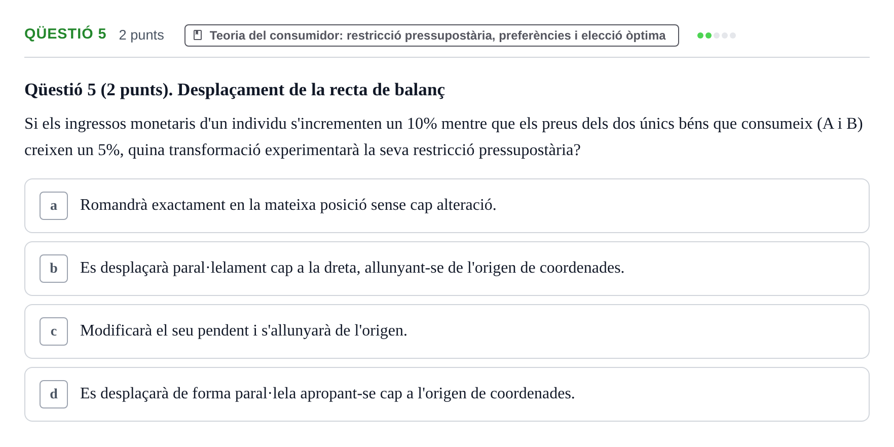 Enunciado: Ejercicio Qüestió 5 · Microeconomía UB 2023