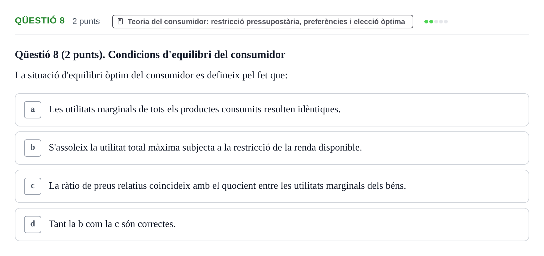 Enunciado: Ejercicio Qüestió 8 · Microeconomía UB 2023
