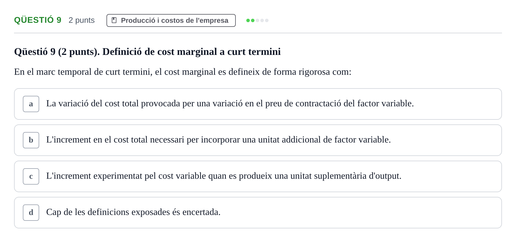 Enunciado: Ejercicio Qüestió 9 · Microeconomía UB 2023