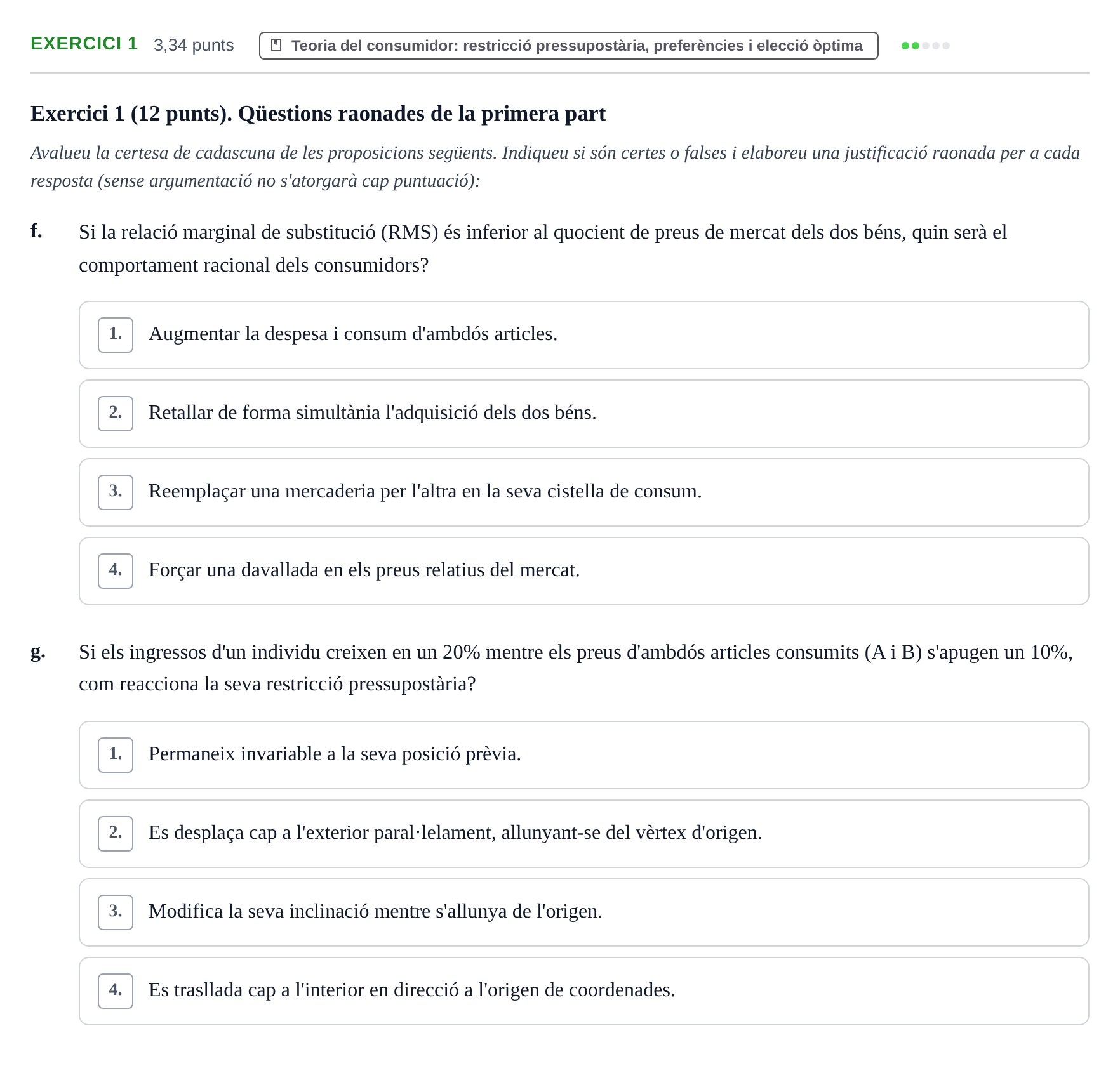 Enunciado: Ejercicio 1 - Teoria del consumidor · Microeconomía UB Juny 2023
