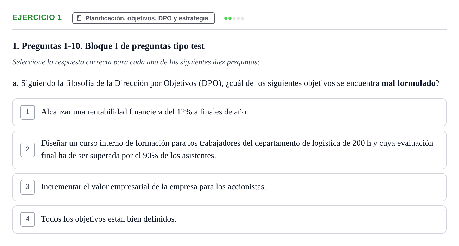 Enunciado: Ejercicio 1 - Planificación, objetivos, DPO y estrategia · Administració de l'Empresa UB Juny 2022