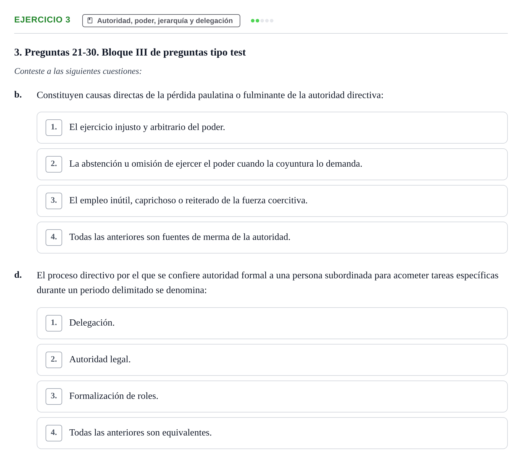 Enunciado: Ejercicio 3 - Autoridad, poder, jerarquía y delegación · Administració de l'Empresa UB Juny 2022