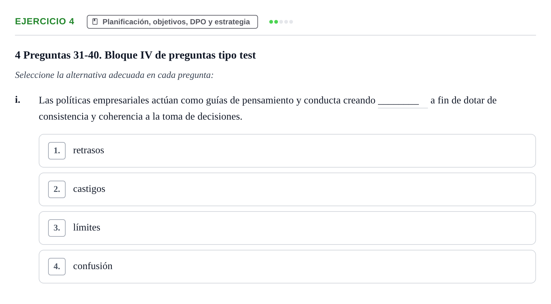 Enunciado: Ejercicio 4 - Planificación, objetivos, DPO y estrategia · Administració de l'Empresa UB Juny 2022