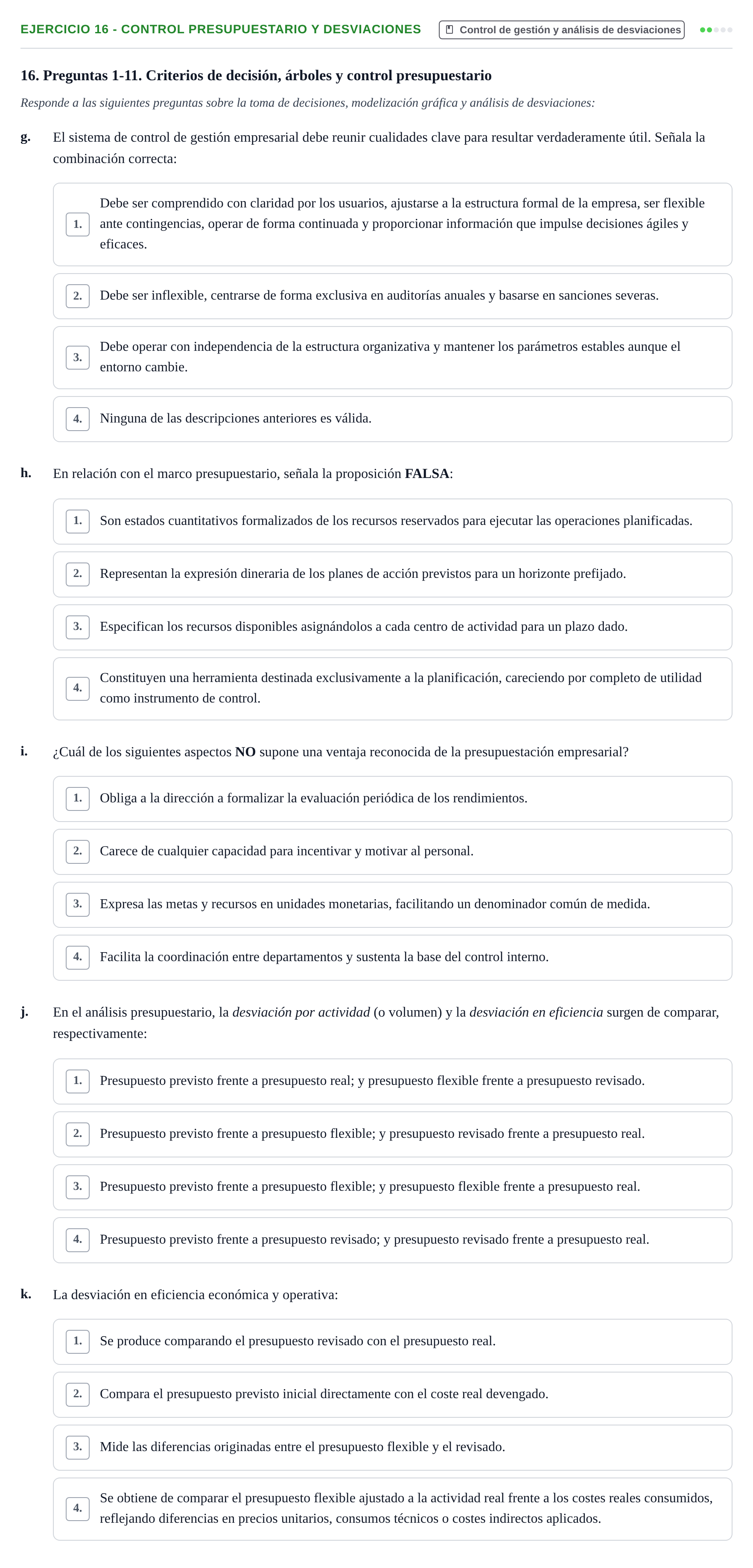 Enunciado: Ejercicio 16 - Control presupuestario y desviaciones · Administració de l'Empresa UB Examen final. Administració de l'Empresa
