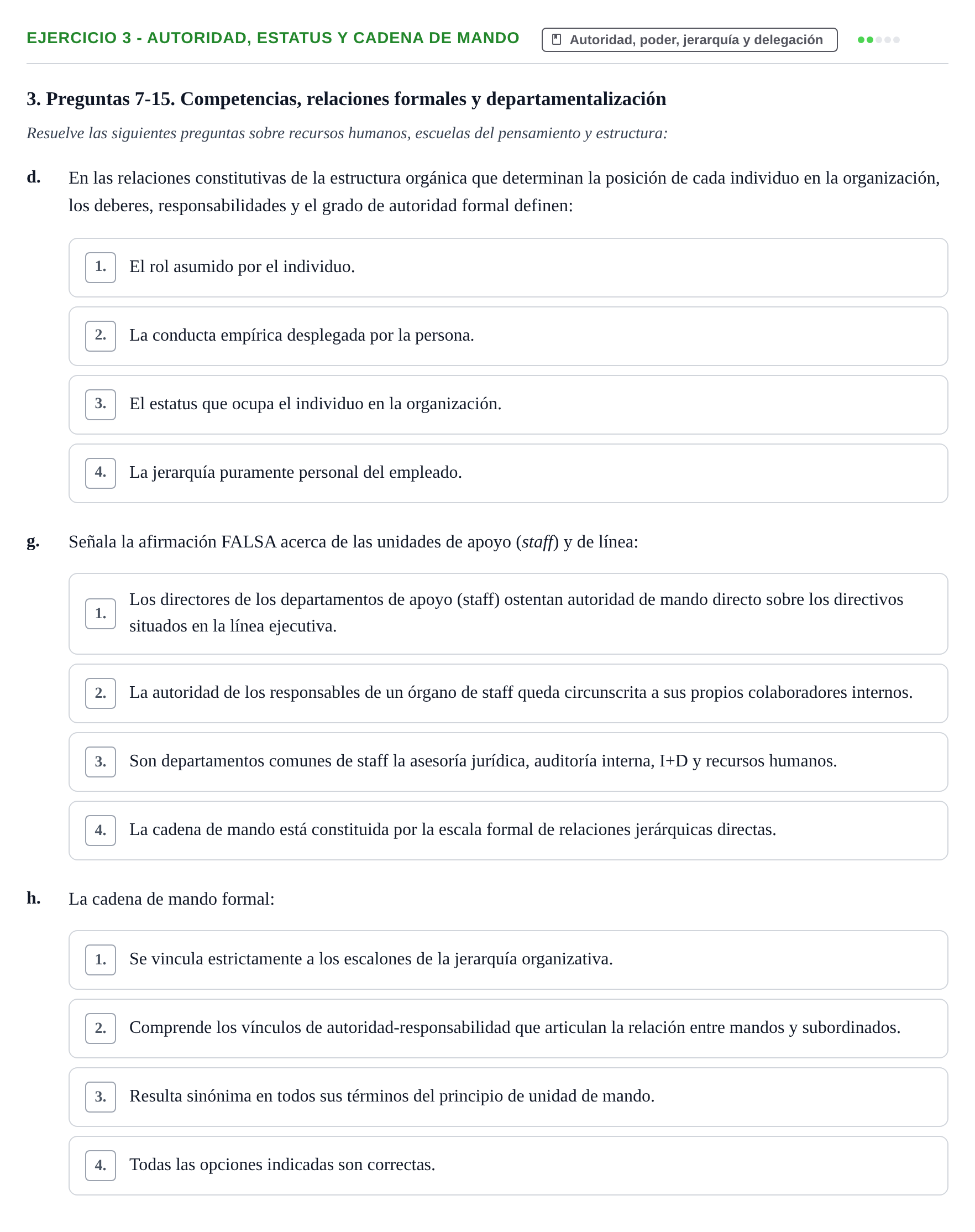 Enunciado: Ejercicio 3 - Autoridad, estatus y cadena de mando · Administració de l'Empresa UB Examen final. Administració de l'Empresa