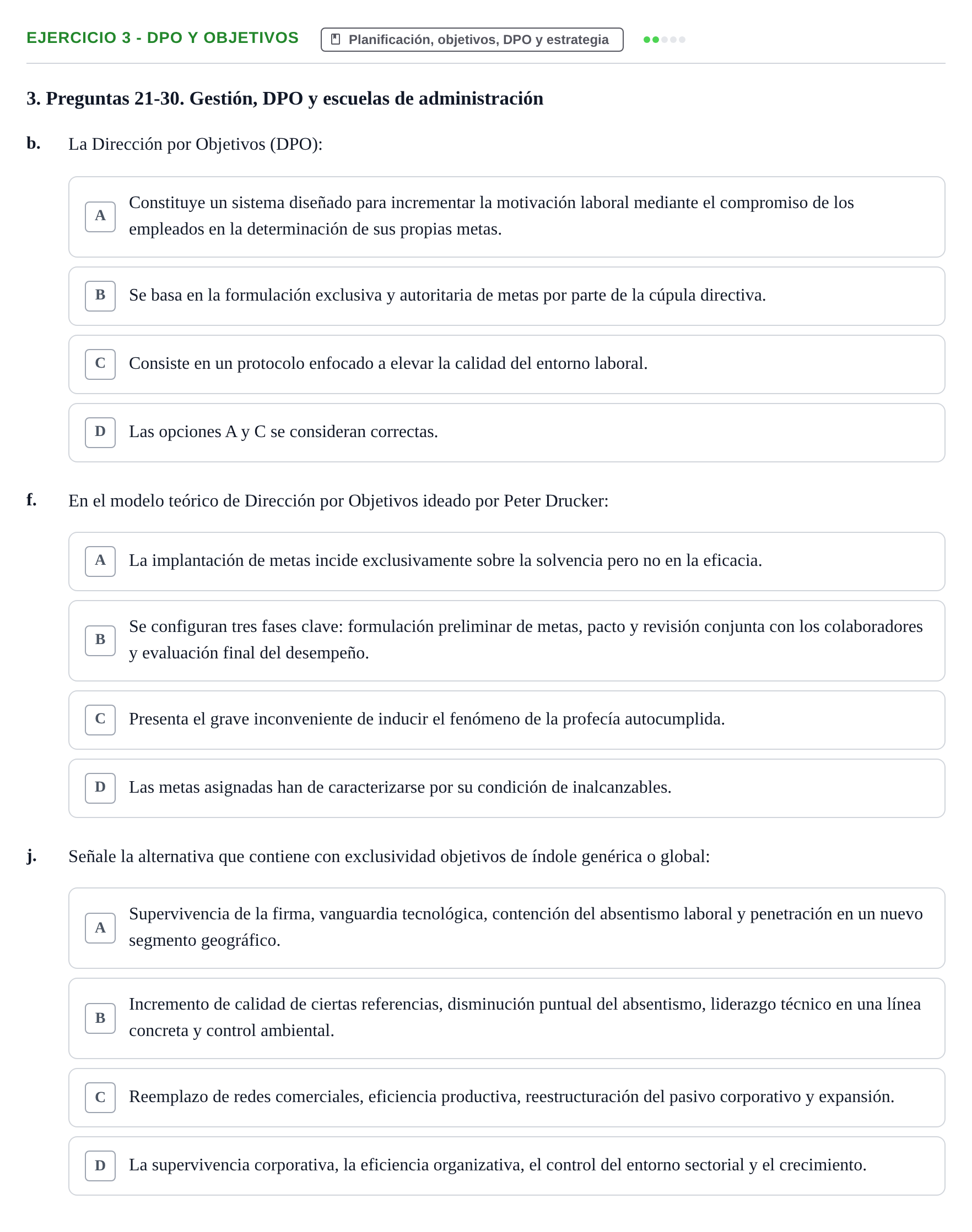 Enunciado: Ejercicio 3 - DPO y objetivos · Administració de l'Empresa UB Examen 2.º parcial de Administración de la Empresa