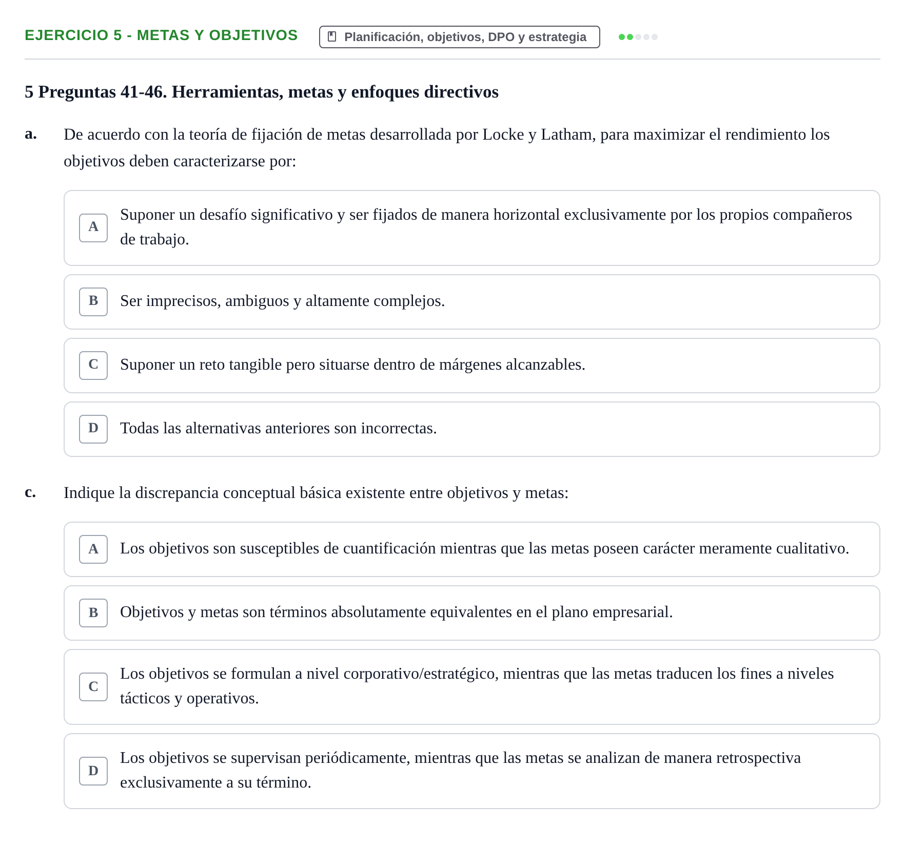Enunciado: Ejercicio 5 - Metas y objetivos · Administració de l'Empresa UB Examen 2.º parcial de Administración de la Empresa