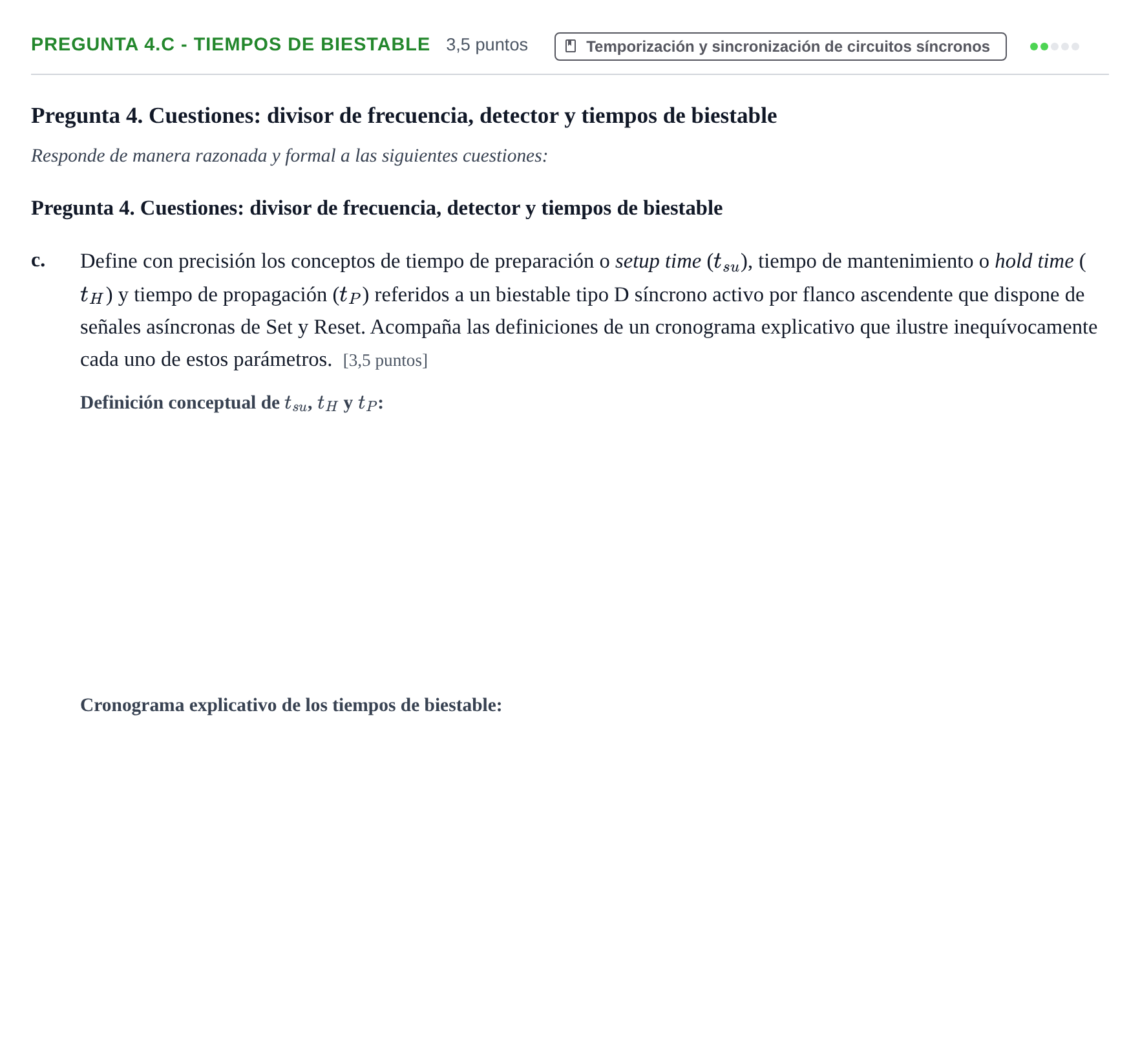 Enunciado: Pregunta 4.c - Tiempos de biestable · Fonaments dels Computadors UAB 2023