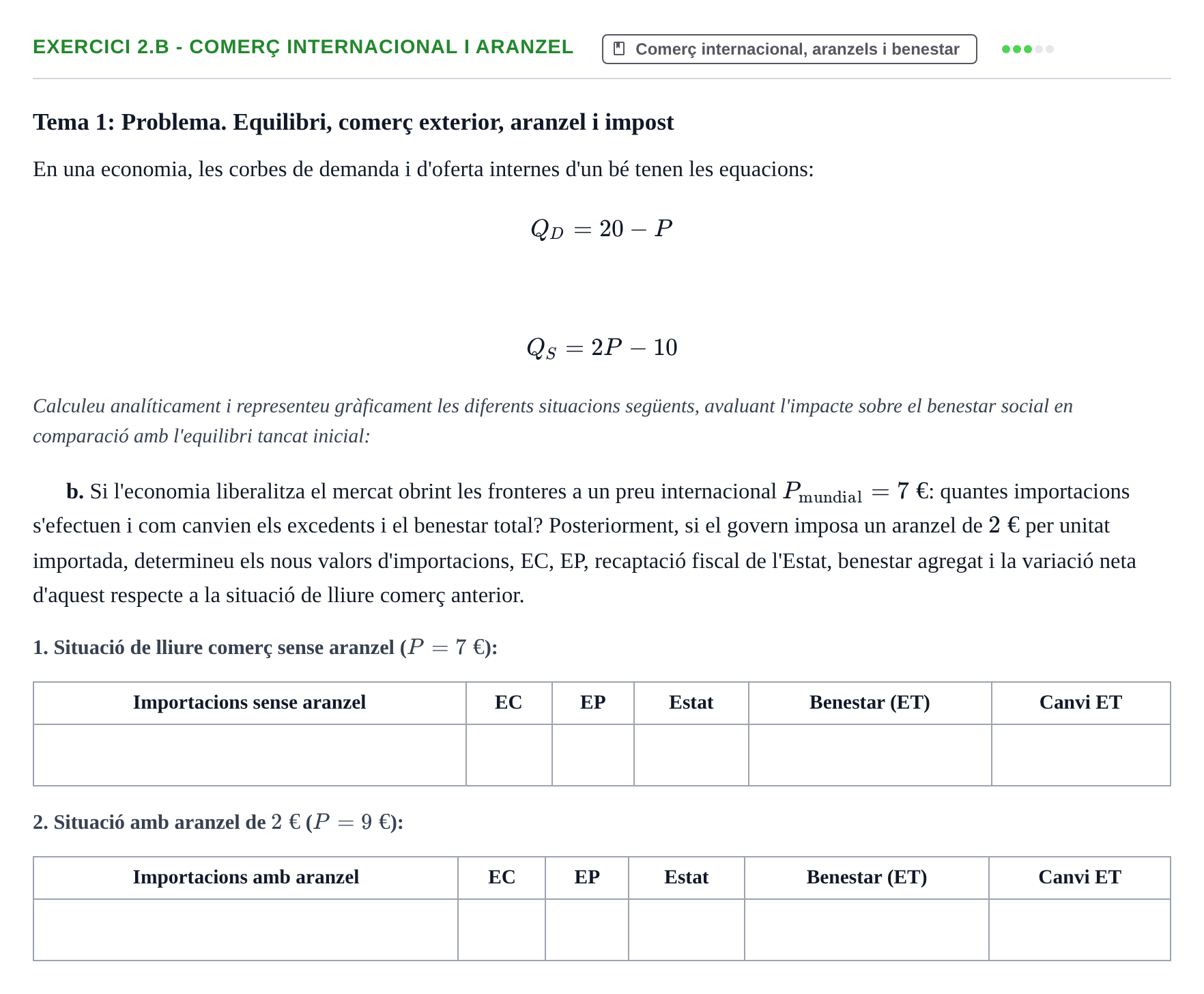 Enunciado: 2.b - Comerç internacional i aranzel