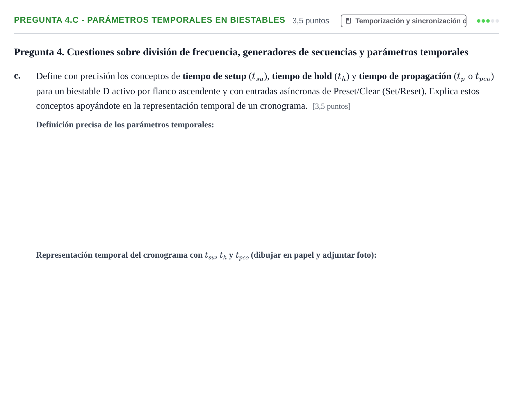 Enunciado: Pregunta 4.c - Parámetros temporales en biestables · Fonaments dels Computadors UAB 2023