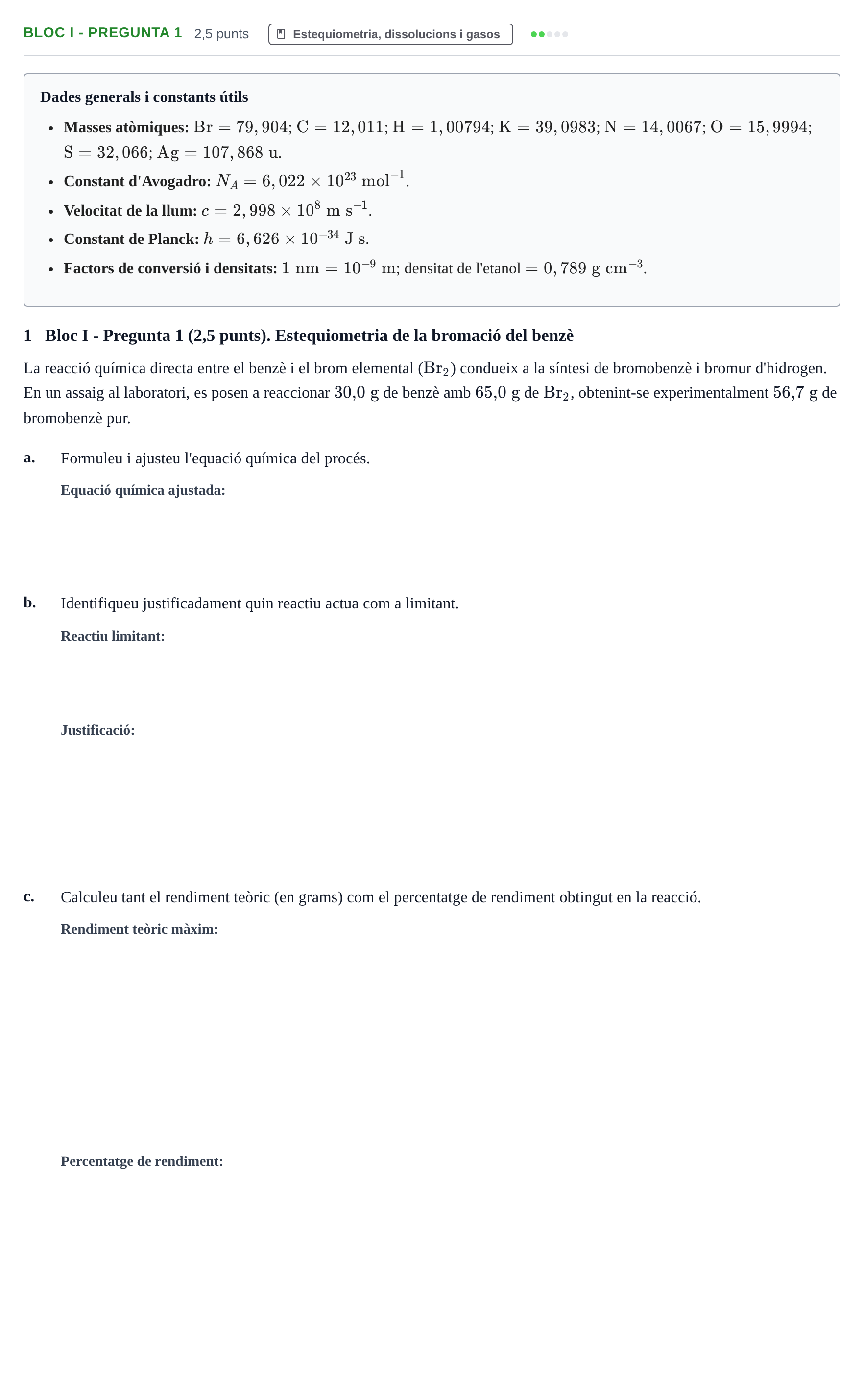 Enunciado: Ejercicio Bloc I - Pregunta 1 · Fonaments de Química I i II UAB 2010