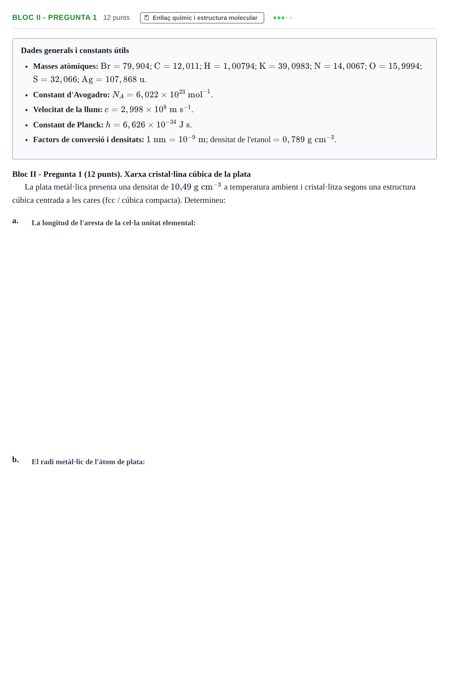 Enunciado: Ejercicio Bloc II - Pregunta 1 · Fonaments de Química I i II UAB 2010