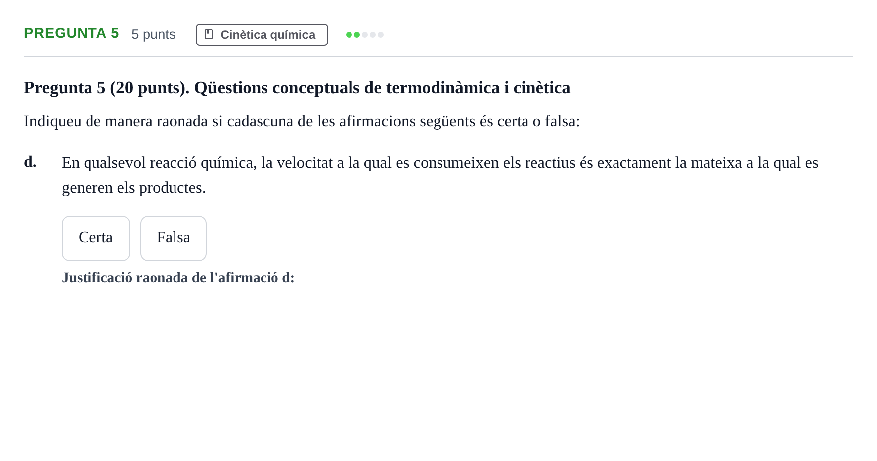 Enunciado: Pregunta 5 - Cinètica química · Fonaments de Química I i II UAB 2013