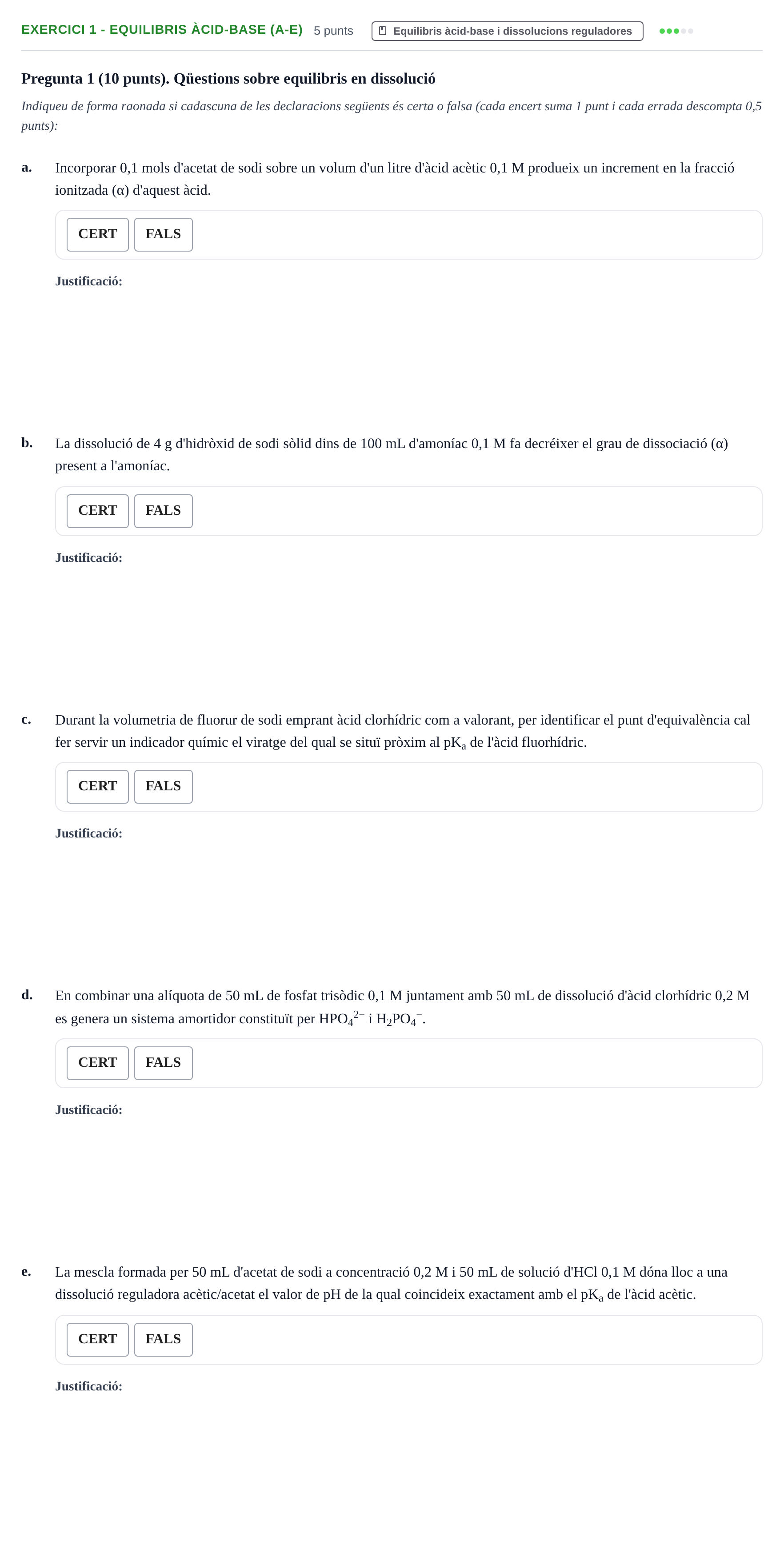 Enunciado: Ejercicio 1 - Equilibris àcid-base (a-e) · Fonaments de Química I i II UAB 2012