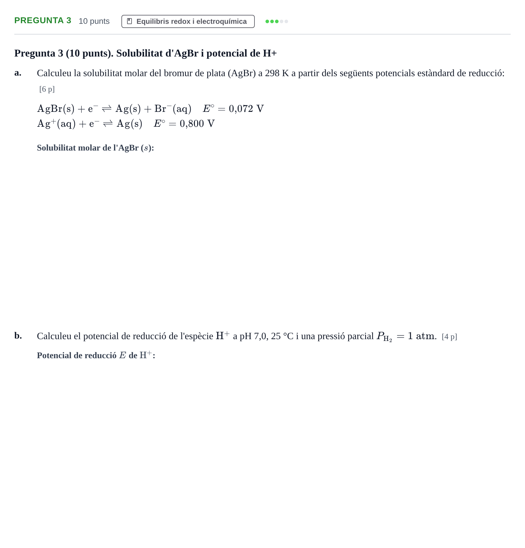Enunciado: Pregunta 3 · Fonaments de Química I i II UAB Juny 2012