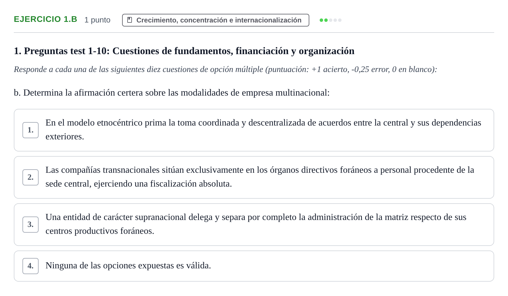 Enunciado: Ejercicio 1.b · Economia de L'empresa UB 2024