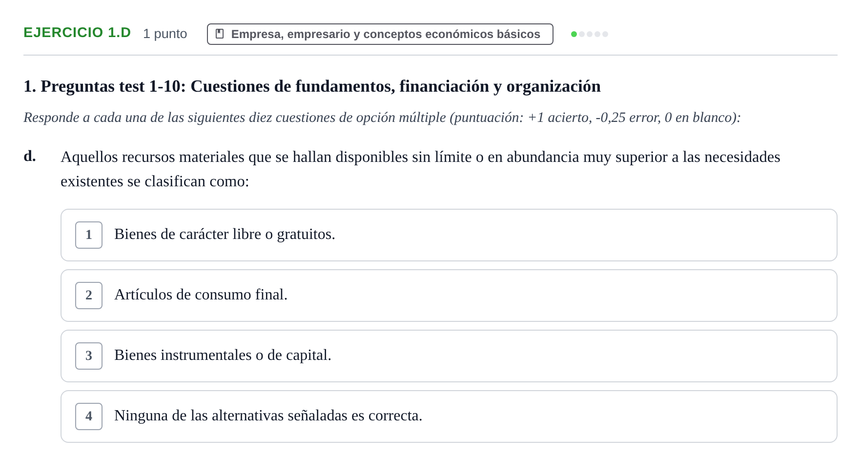 Enunciado: Ejercicio 1.d · Economia de L'empresa UB 2024