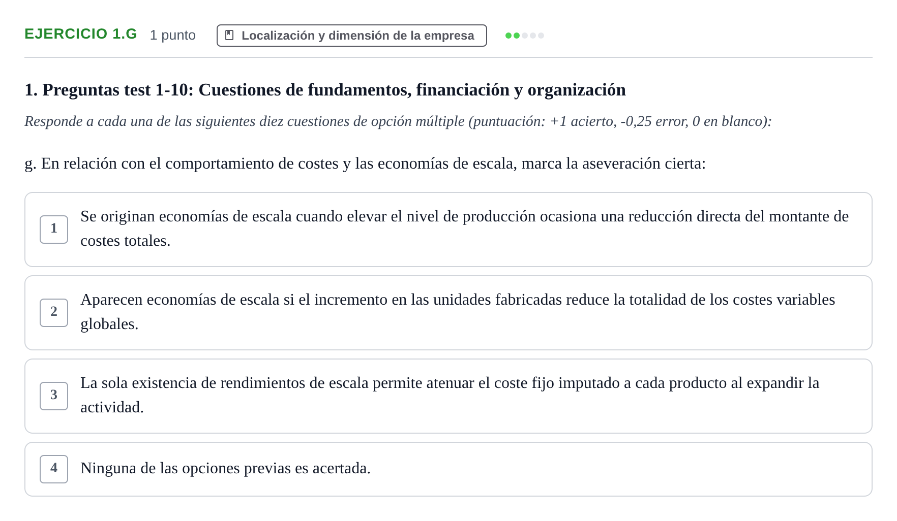 Enunciado: Ejercicio 1.g · Economia de L'empresa UB 2024