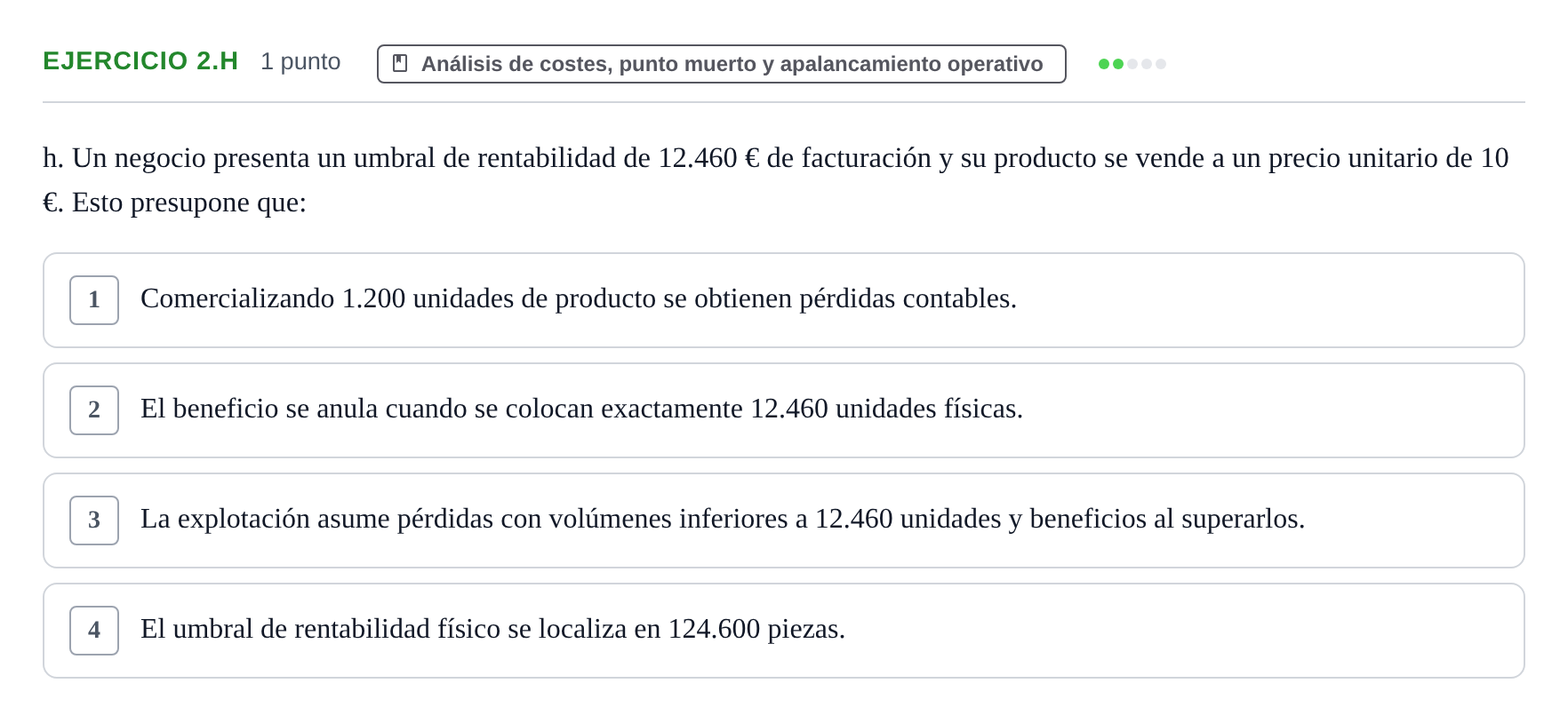 Enunciado: Ejercicio 2.h · Economia de L'empresa UB 2024