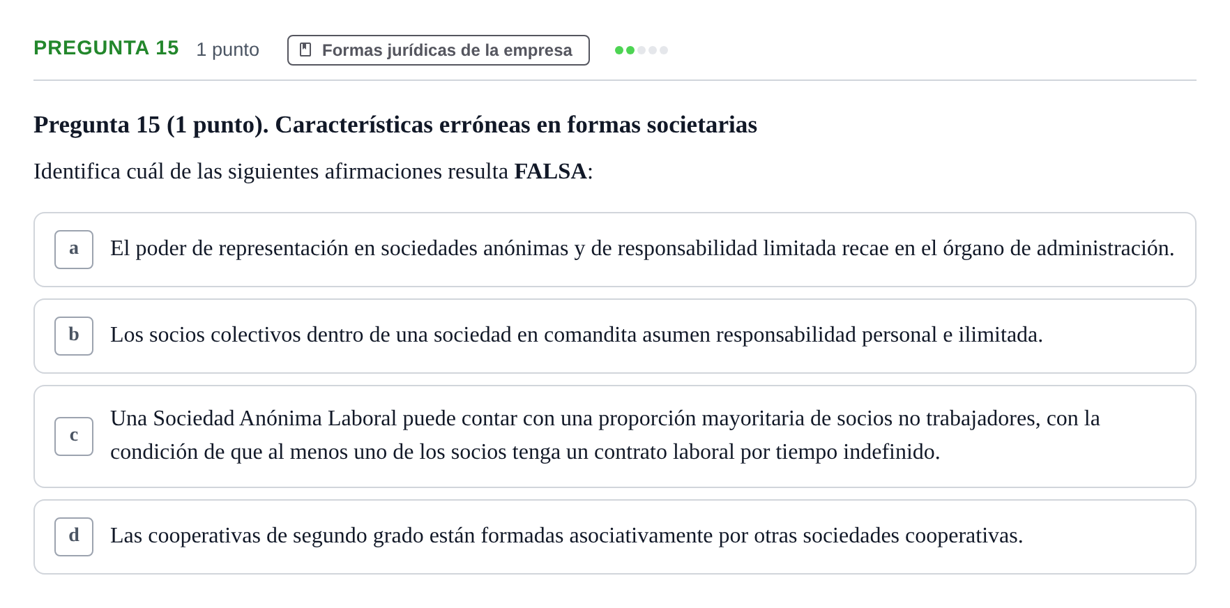 Enunciado: Pregunta 15 · Economia de L'empresa UB 2010