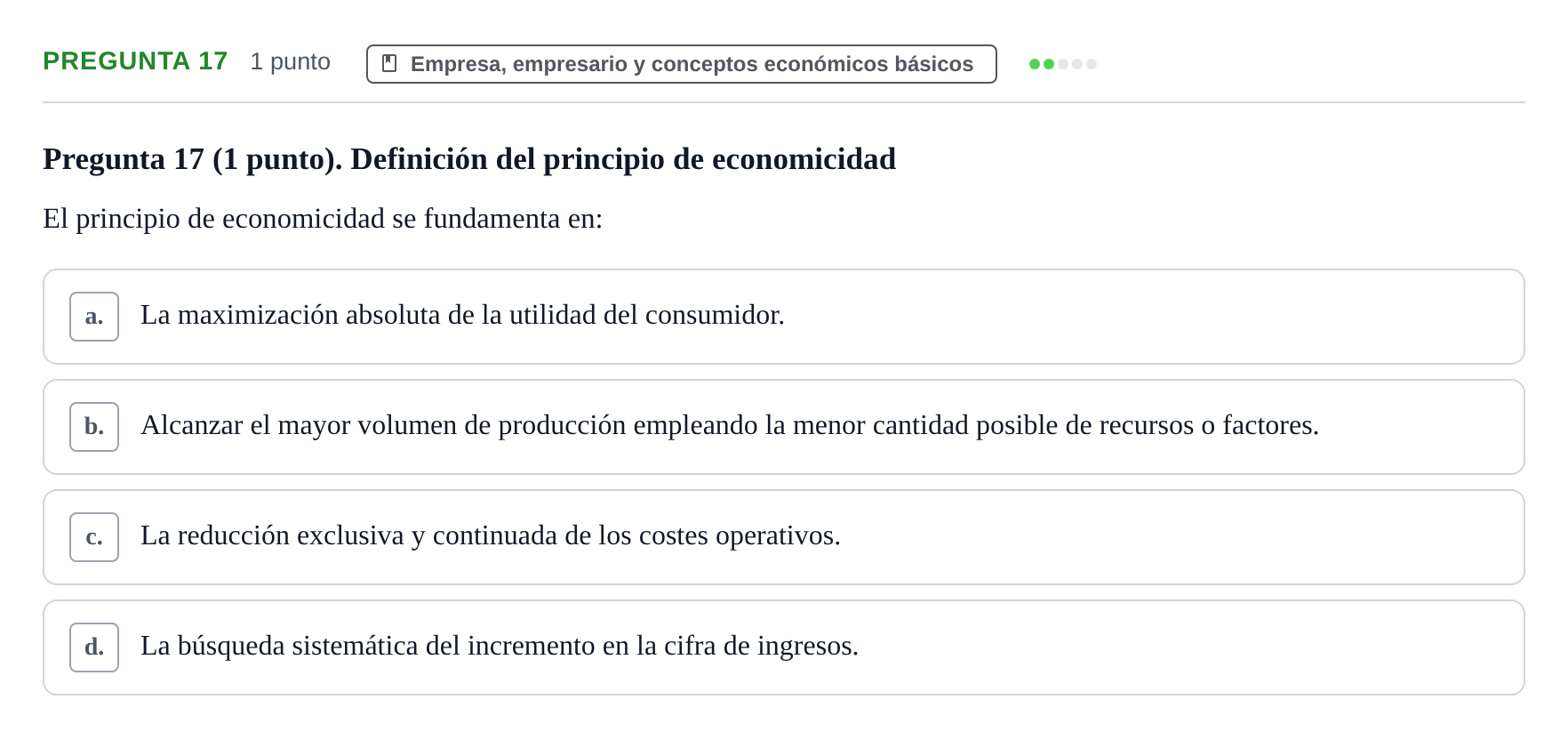 Enunciado: Pregunta 17 · Economia de L'empresa UB 2010