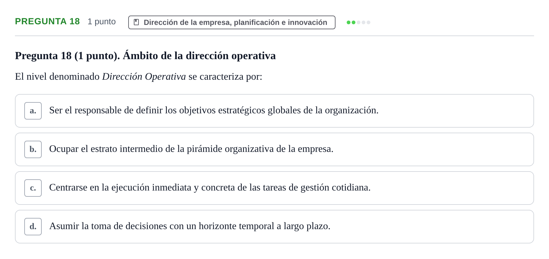 Enunciado: Pregunta 18 · Economia de L'empresa UB 2010
