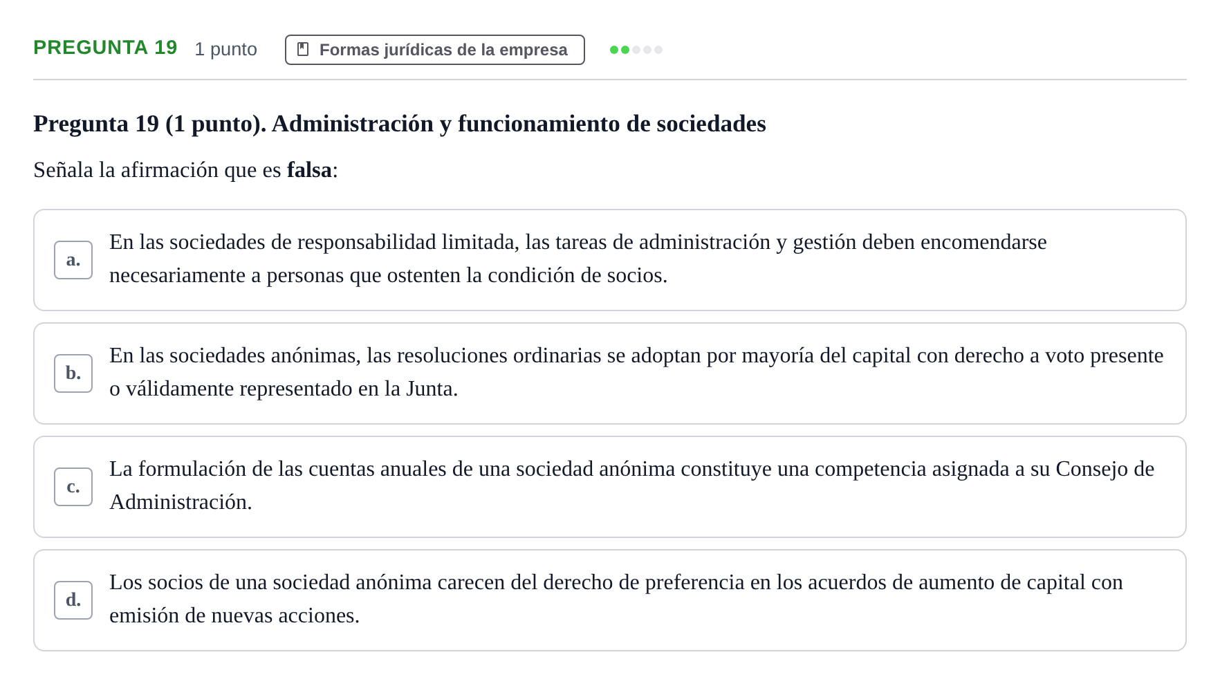 Enunciado: Pregunta 19 · Economia de L'empresa UB 2010