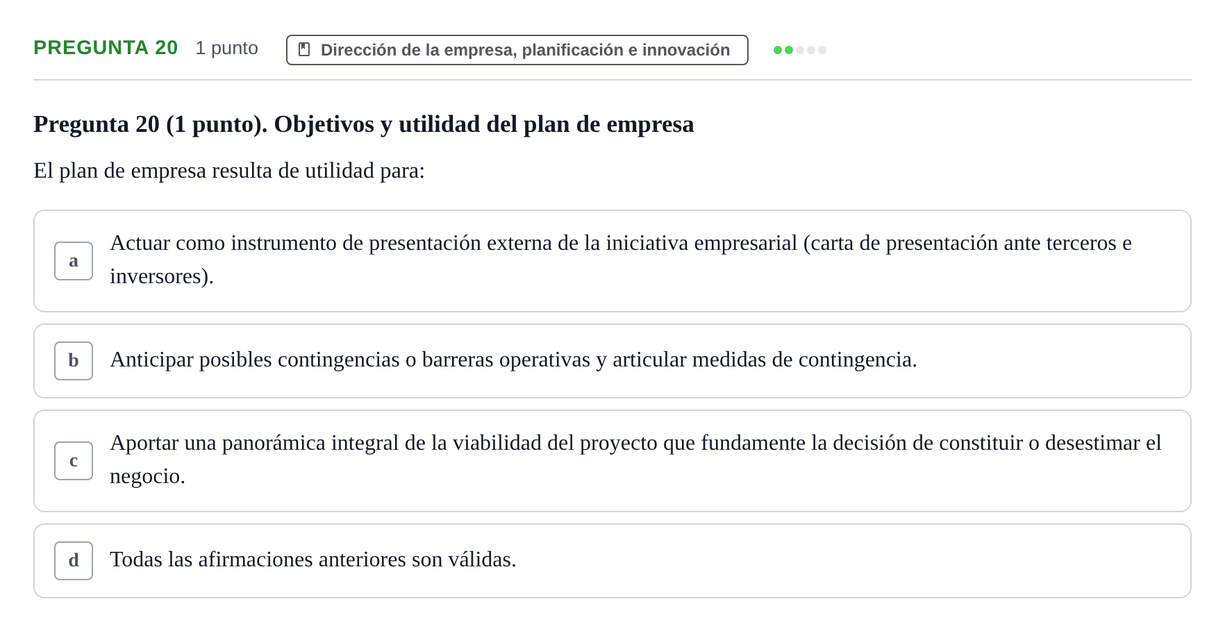Enunciado: Pregunta 20 · Economia de L'empresa UB 2010