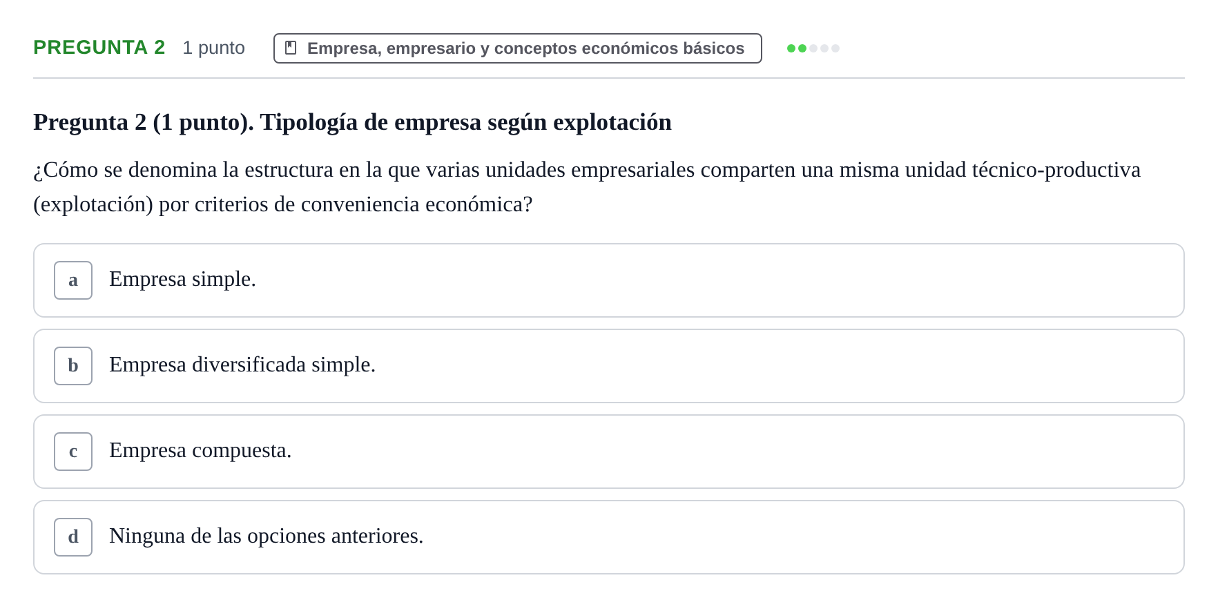 Enunciado: Pregunta 2 · Economia de L'empresa UB 2010