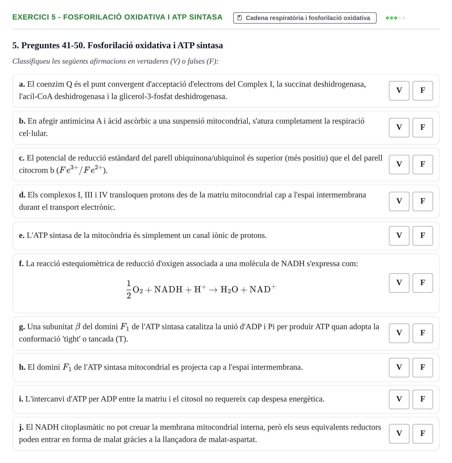 Enunciado: Ejercicio 5 - Fosforilació oxidativa i ATP sintasa · Bioquímica UB Examen Segon Parcial de Bioquímica